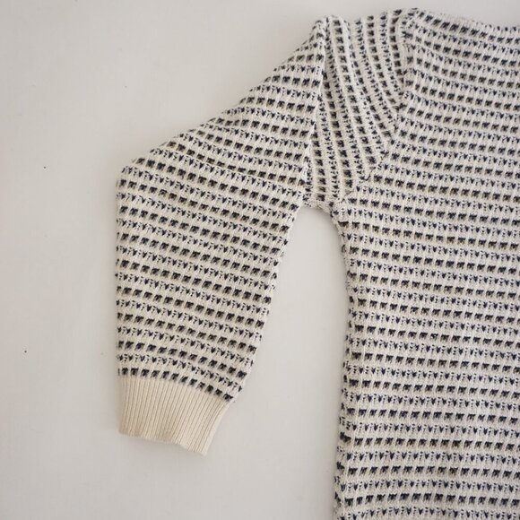 Vintage '90S Bill Blass White Navy 3D Eclectic Cotton Grandpa Crewneck Sweater L - Picture 7 of 9